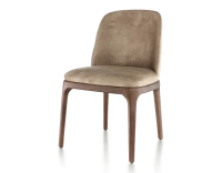 Chaise design bois teinte marron foncé et tissu velours taupe clair