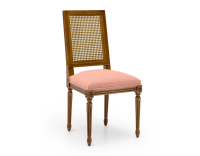 Silla antigua estilo Luis XVI respaldo de rejilla asiento de tejido rosa coral