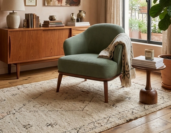 Designer armchair tissu velours côtelé vert forêt