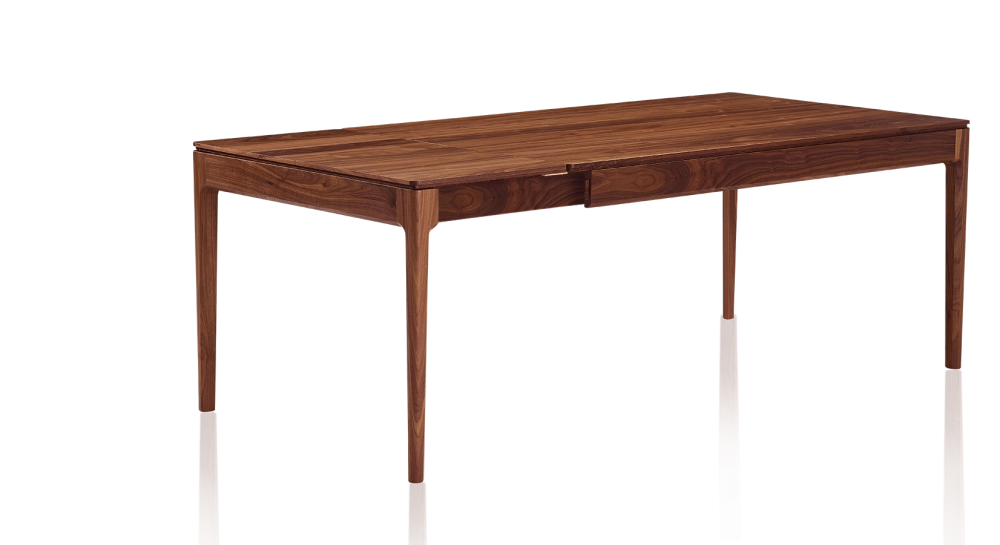 Table extensible en noyer 8 à 12 personnes avec plateau et allonges bois teinte naturelle 180x100 cm