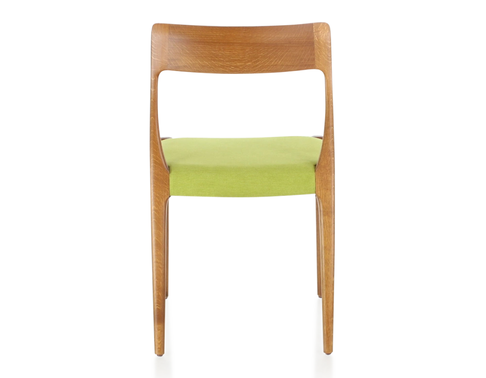 Scandinavian chair cherry-stained wood, apple green fabric seat