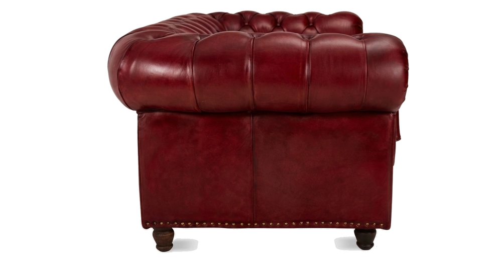2 seater Chesterfield leather sofa Bordeaux studded armrests