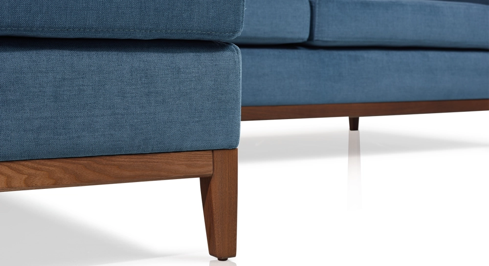 Canapé d'angle méridienne gauche 4 places tissu bleu jean (MG - 2D)