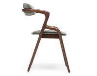 Scandinavian chair walnut wood with a grey-blue velvet fabric seat.