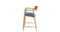 Taburete de bar h60 cm madera tinte natural asiento tejido azul vaquero