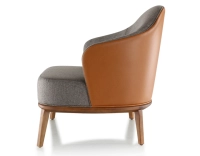 Designer armchair caramel leather and brown fabric