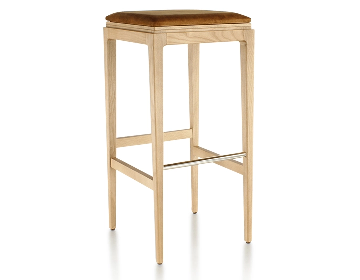 Taburete de bar de diseño H80 cm madera tinte natural asiento tejido terciopelo bronce