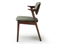 Scandinavian chair dark brown stained wood with forest green velvet seat.