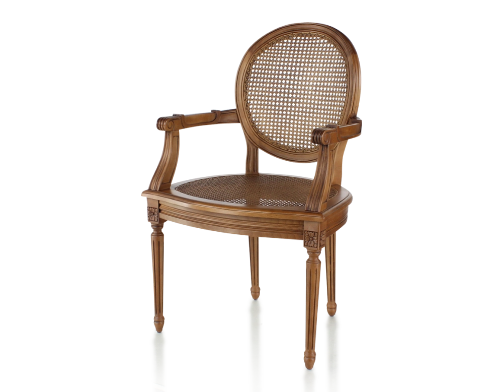 Chaise ancienne style Louis XVI avec accoudoirs bois teinte ancienne assise et dossier cannés