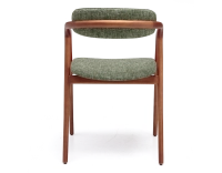 Chaise scandinave bois teinte merisier assise tissu beige chiné vert