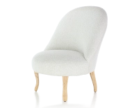 Fauteuil crapaud sans accoudoirs pieds bois teinte naturelle et tissu bouclé blanc