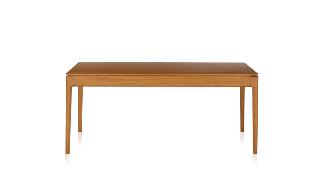 Extendable oak table for 8 to 12 people with cherry-stained wood top and extensions 160x100 cm