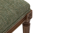 Banquette ancienne style Louis XVI bois teinte ancienne et tissu chiné vert