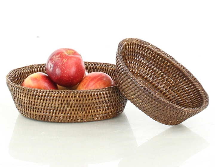 Large oval brown rattan bread basket