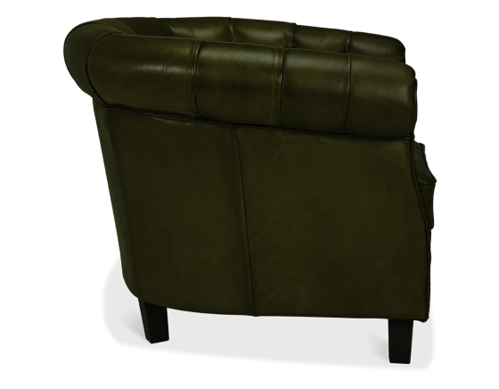 Chesterfield leather armchair olive green studded armrests