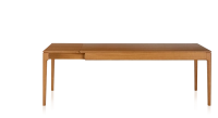 Extendable oak table for 8 to 12 people with cherry-stained wood top and extensions 160x100 cm