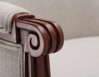 Sillón bergère estilo Luis XVI madera con tinte envejecido y tejido beige natural