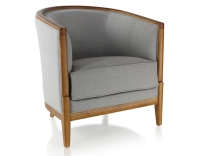 Fauteuil ancien bois teinte merisier et tissu gris clair