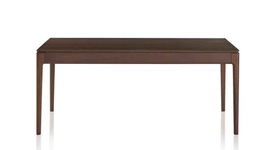 Table salle à manger 8 personnes en chêne teinte marron foncé plateau bois 210x100 cm