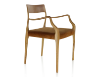 Scandinavian armchair with armrests cherry-stained wood, bronze velvet seat