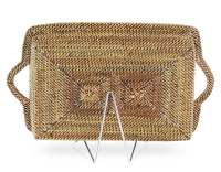 Rectangular pyrex dish with rattan flower stand