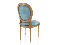 Chaise ancienne style Louis XVI bois teinte ancienne et tissu velours bleu pétrole