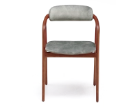 Scandinavian chair cherry wood stain, seat in grey-blue velvet fabric.
