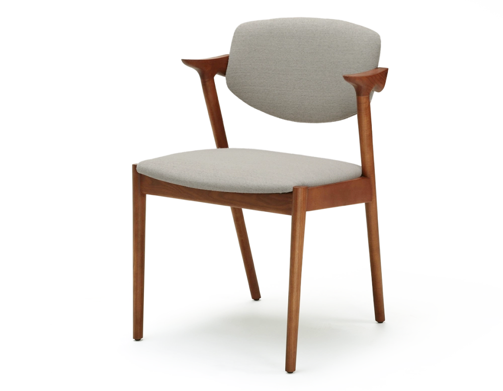 Chaise design teinte merisier et tissu beige naturel bois teinte merisier assise tissu beige naturel