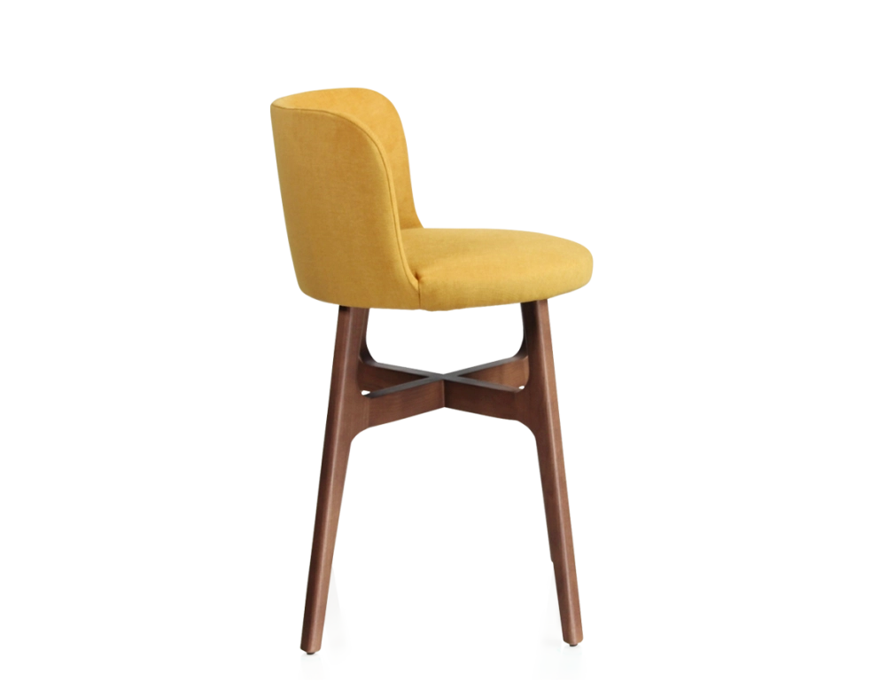 Bar stool h60 cm walnut-stained wood, yellow fabric seat