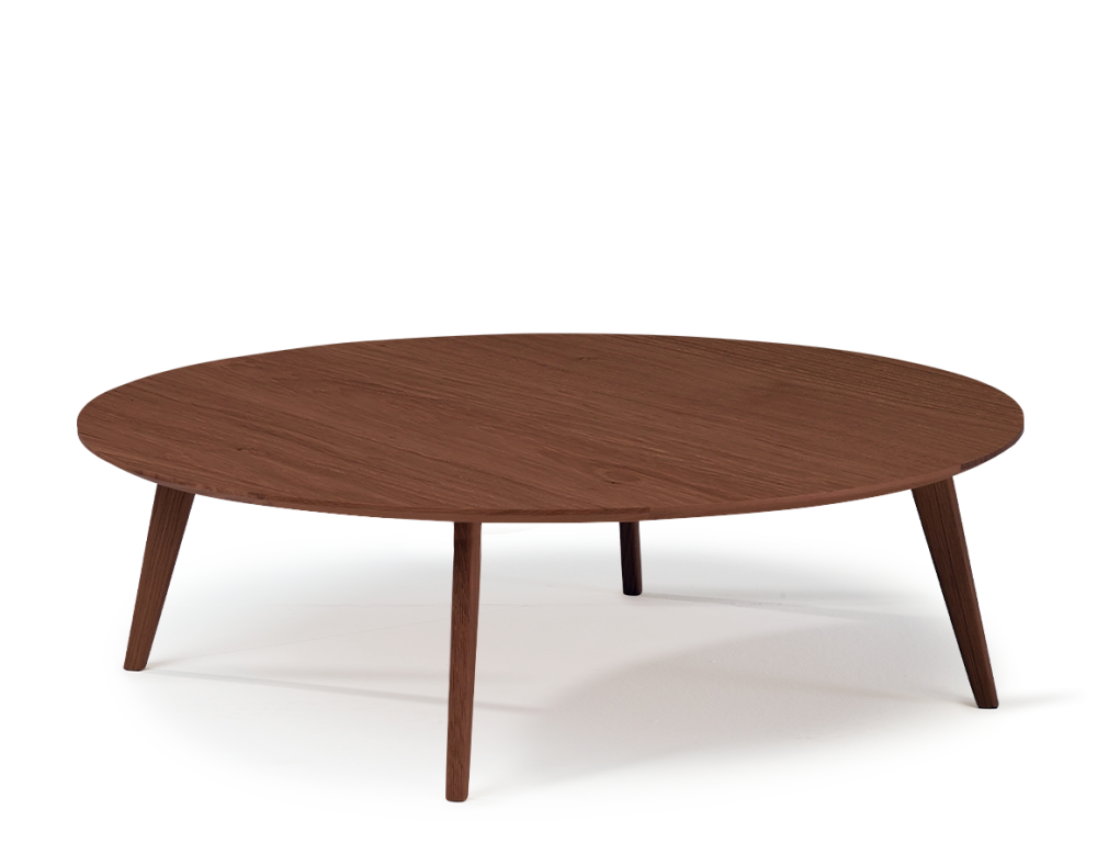 Table basse ronde en chêne plateau bois F1 teinte marron foncé 100x100x30 cm