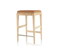 Taburete de bar de diseño H60 cm madera tinte natural asiento piel caramelo