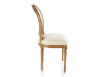Chaise ancienne style Louis XVI bois teinte ancienne et tissu bouclé blanc