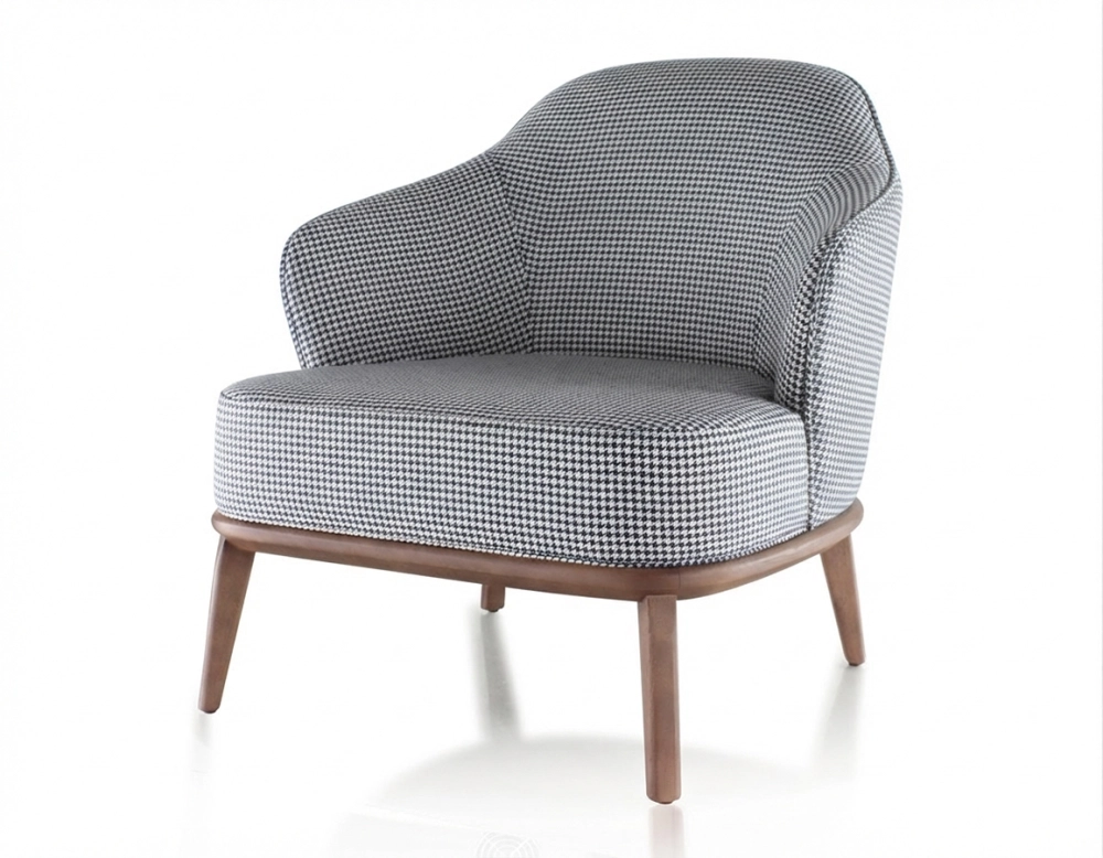 Designer armchair tissu pied-de-poule bleu et blanc