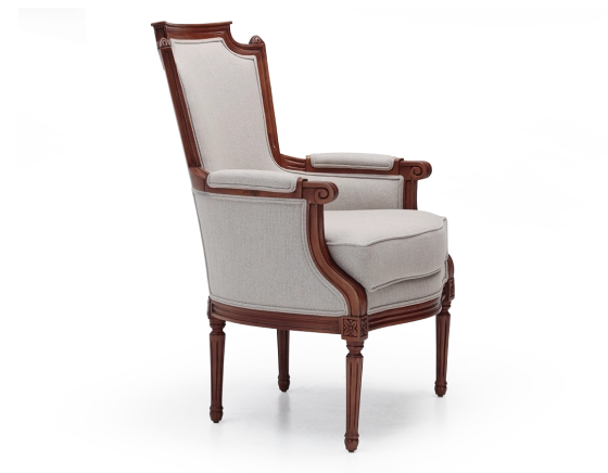 Sillón bergère estilo Luis XVI madera con tinte envejecido y tejido beige natural