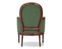 Fauteuil bergère mouluré style Louis XVI bois teinte ancienne et tissu vert foncé