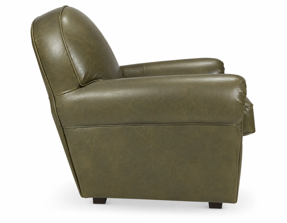 Fauteuil club cuir vert olive accoudoirs cloutés