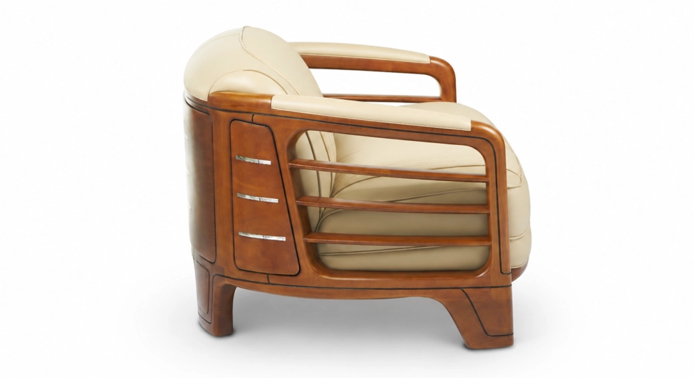 Sofá club de madera y piel de 2 plazas beige