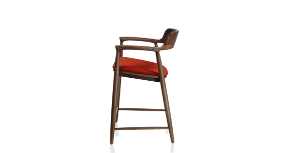 Taburete de bar h60 cm madera tinte natural asiento tejido naranja quemado
