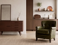 Fauteuil club cuir vert olive accoudoirs cloutés