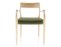 Chaise scandinave avec accoudoirs bois teinte naturelle assise tissu vert olive