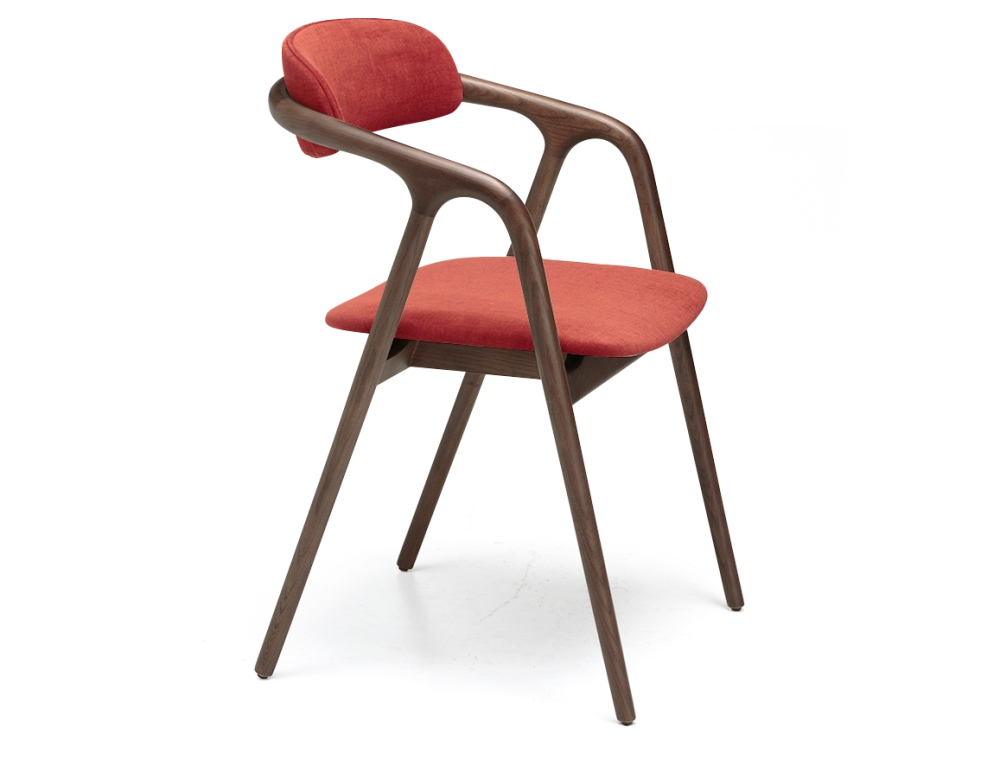 Chaise scandinave bois teinte marron foncé assise tissu orange brulé