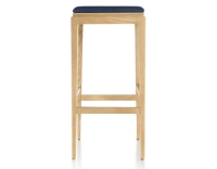 Taburete de bar de diseño H80 cm madera tinte natural asiento tejido azul marino