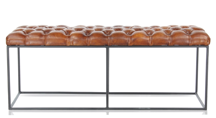 Chesterfield leather bench light brown