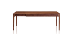 Table extensible en noyer 6 à 10 personnes avec plateau et allonges bois teinte naturelle 140x90 cm
