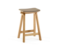 Upholstered oak bar stool H60 cm wood natural tint seat taupe fabric