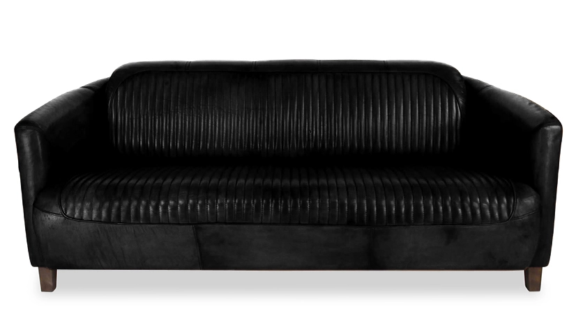 3 seater leather club sofa black