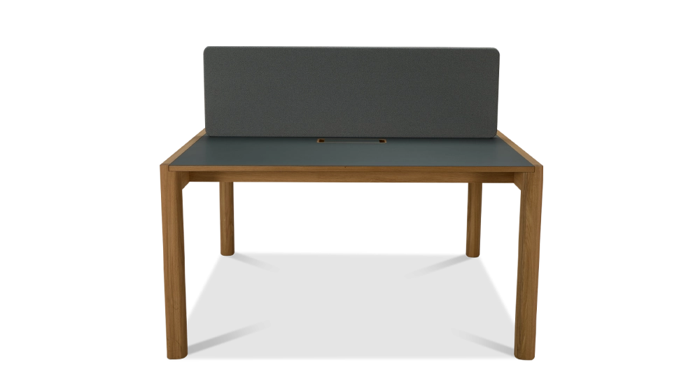 Bureau bench 2 postes chêne teinte naturelle plateau fenix vert foncé 140x160