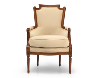 Sillón bergère estilo Luis XVI madera con tinte envejecido y tejido crema