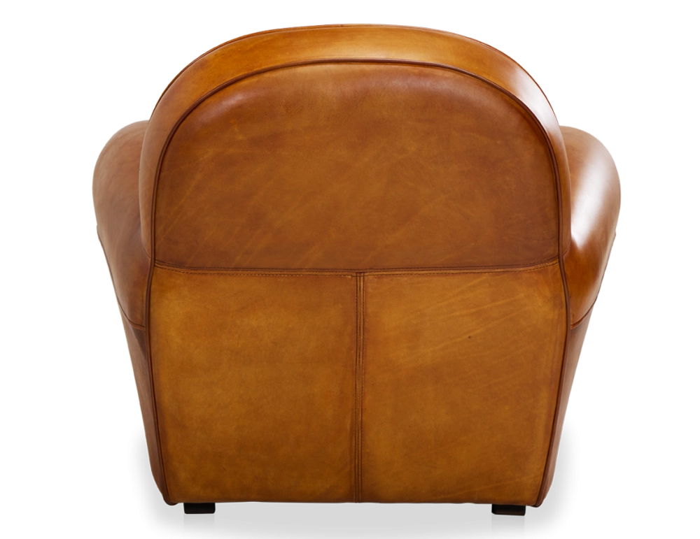 Fauteuil club cuir cognac accoudoirs cloutés