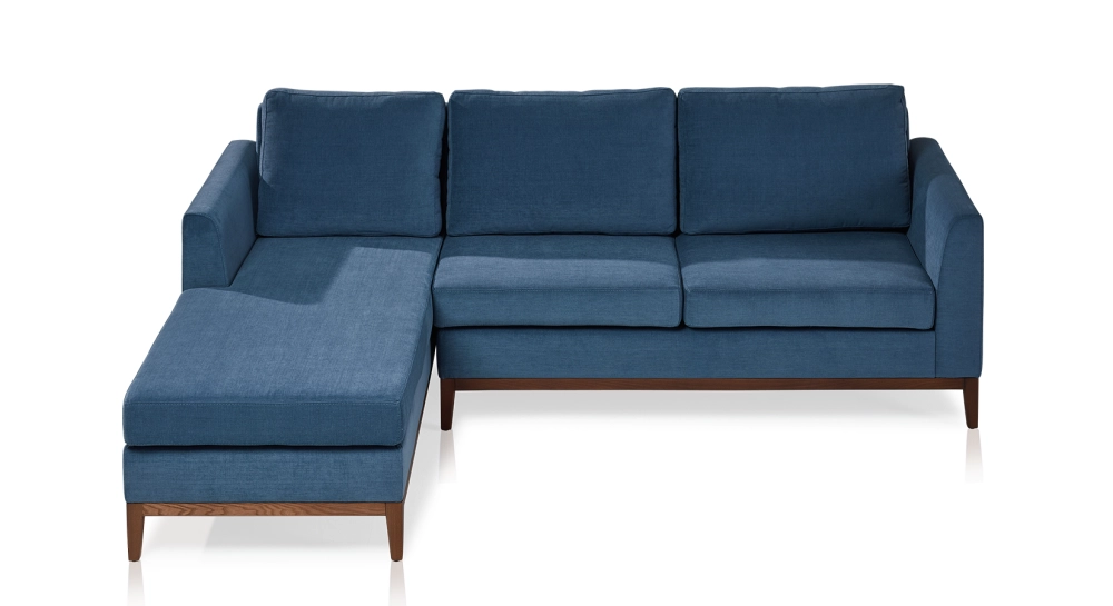Canapé d'angle méridienne gauche 4 places tissu bleu jean (MG - 2D)